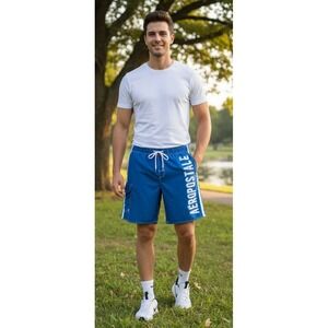 Aeropostale Men's Swim Trunks Cargo Shorts Beach Logo Drawstring Blue Size L Y2K
